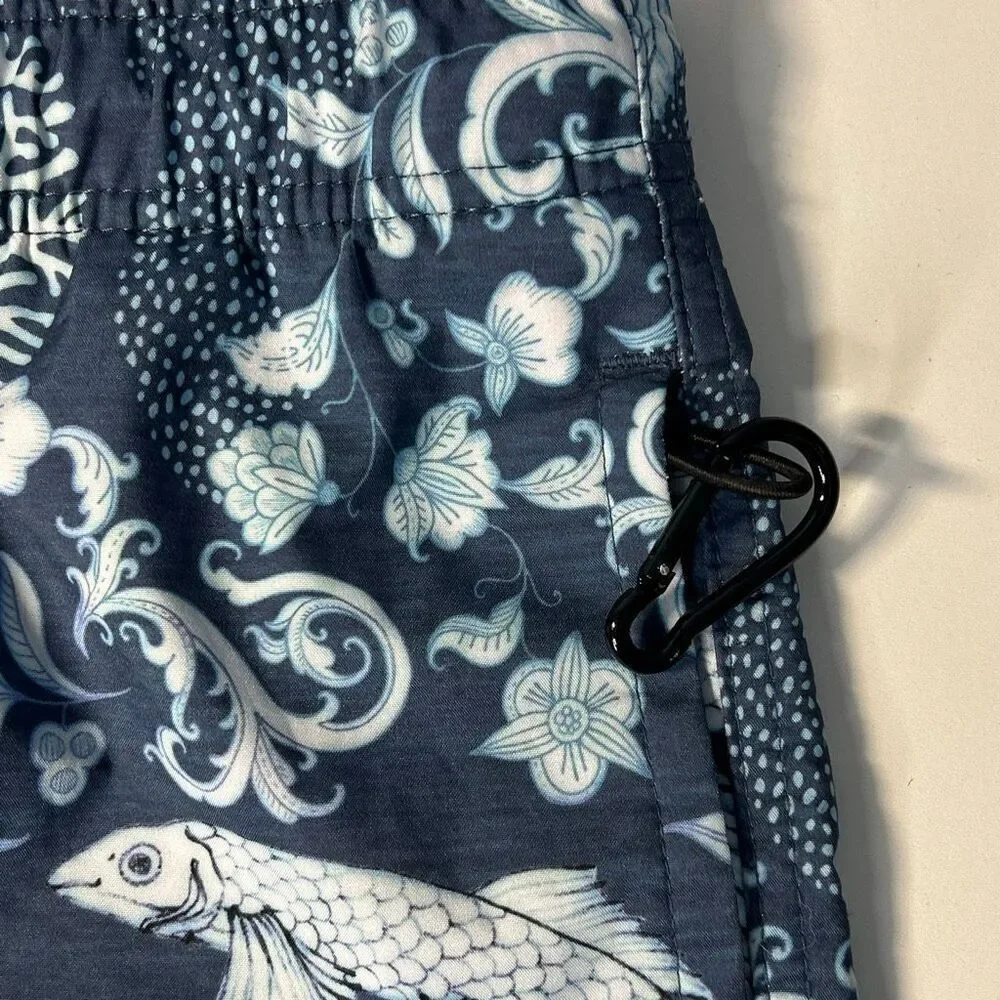 Psycho Tuna Men’s Medium Swim Shorts Pockets Blue Fish Sea Print